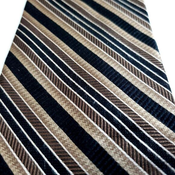 Bruno Piattelli Roma Brown Tan Woven Striped Silk Tie - Picture 2 of 6